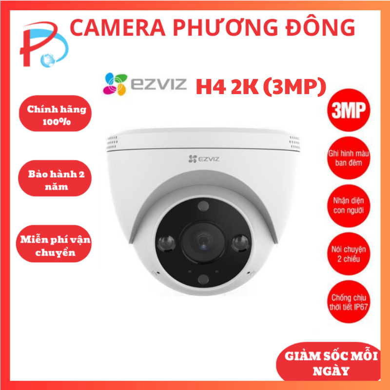 Camera EZVIZ trong nhà WiFi bán cầu thông minh EZVIZ H4 2K , ban đêm có màu, cảnh báo giọng nói, đèn còi - Hàng chính hãng
