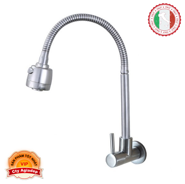 Vòi rửa chén (chỉ lạnh, gắn tường, cổ mềm uốn được) SUS304 - Cao cấp ITALIA