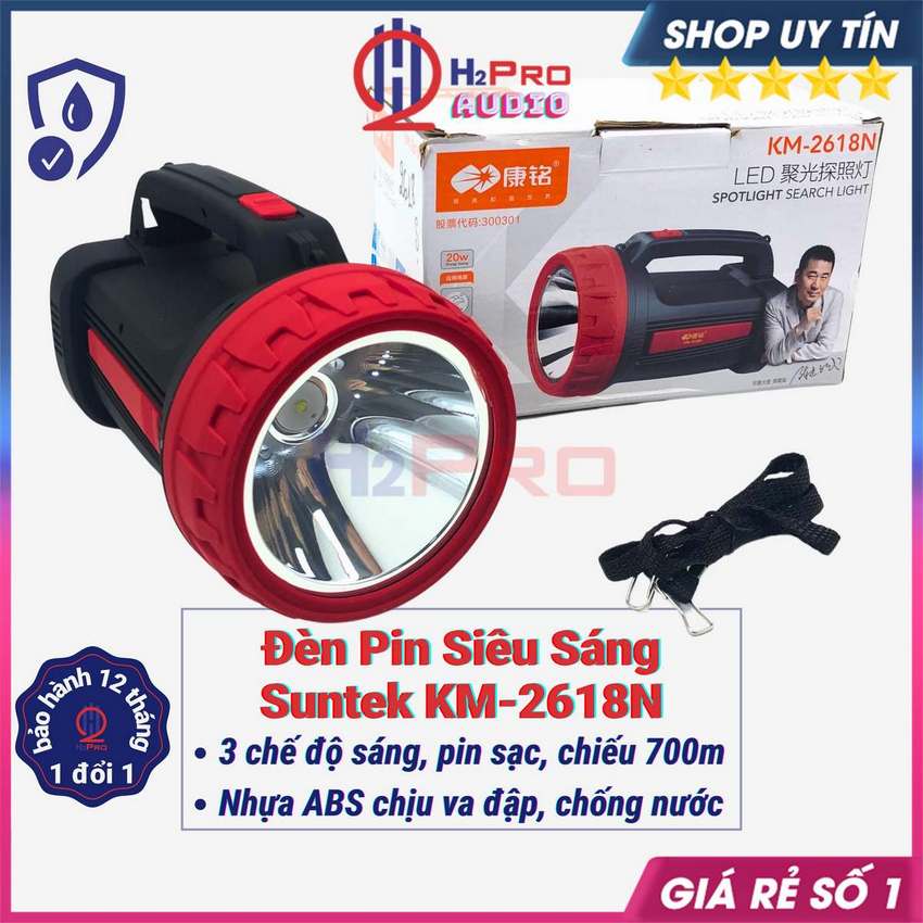 Đèn Pin Led Siêu Sáng Suntek 2618N 20W-Chống Nước-Chịu Va Đập-Pin Sạc 8000Mah, Đèn Pin Cầm Tay Siêu Sáng Chiếu Xa 700M-H2Pro Audio