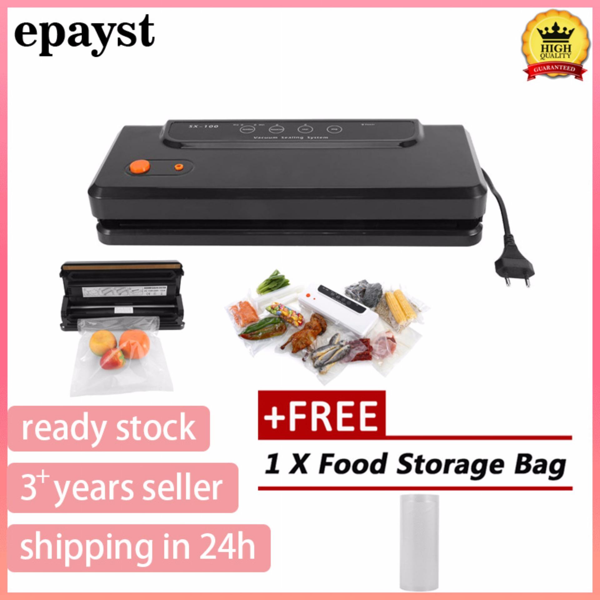 [Buy 1 Get 1 Free Food Storage Bag] Multi-function Automatic Vacuum Sealer Sealing System Keeps Food Fresh Black EU Plug