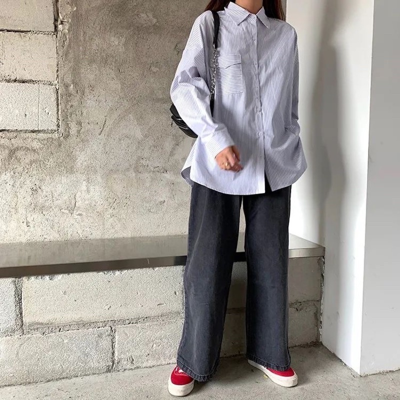 SƠ MI KẺ SỌC XANH TÚI NGỰC BASIC FORM THỤNG