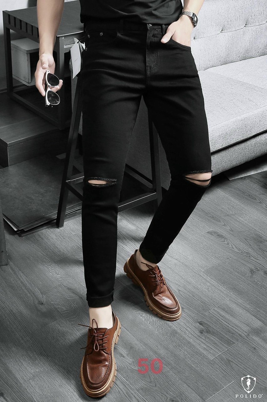 Quần jean nam đen rách gối cao cấp hàn quốc, chất liệu jean mềm, dày dặn, co giãn tốt, chuẩn men siêu rẻ và đẹp (size 28-34) YOUNGSTORE QJ63