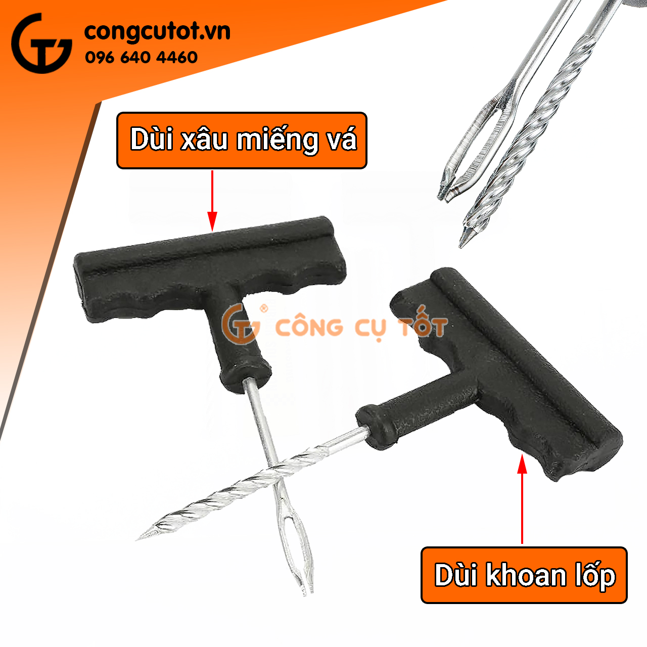 Bộ vá lốp xe không săm cho oto, xe máy