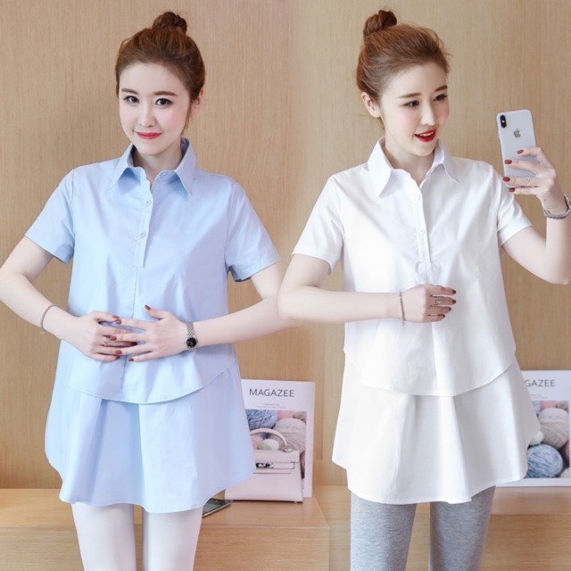 Áo Bầu sơ mi cộc tay - Áo Sơ bầu chất mềm mát