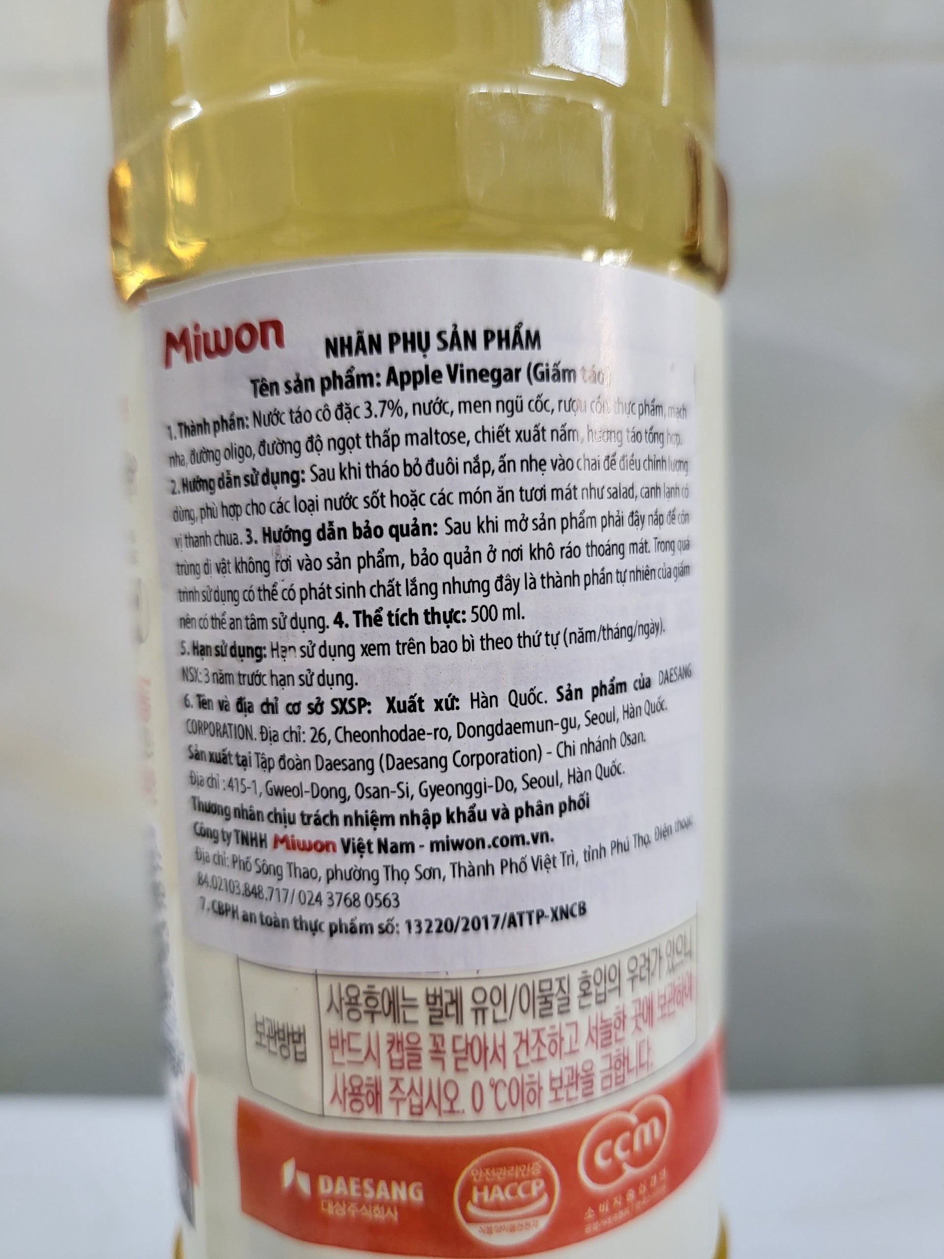 [500ml] GIẤM TÁO [Korea] MIWON Apple Vinegar