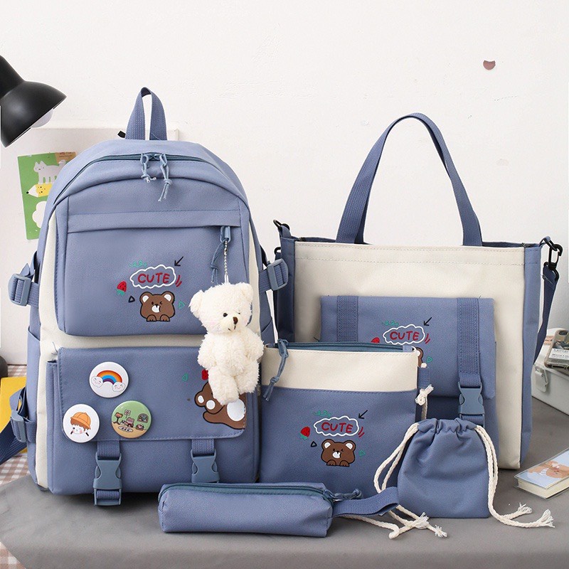 Combo Balo 4 Món Đi Học, Balo Thời Trang - SET GẤU CUTE