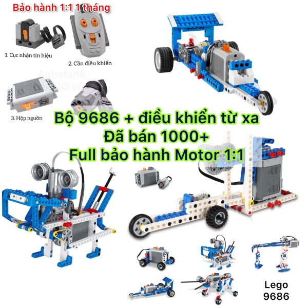 Lego 9686 kết hợp Điều khiển từ xa, Combo lego điều khiển từ xa chế tạo 100+ Mô hình tự động tương thích lego technic Full bảo hành động cơ 1:1 1 tháng