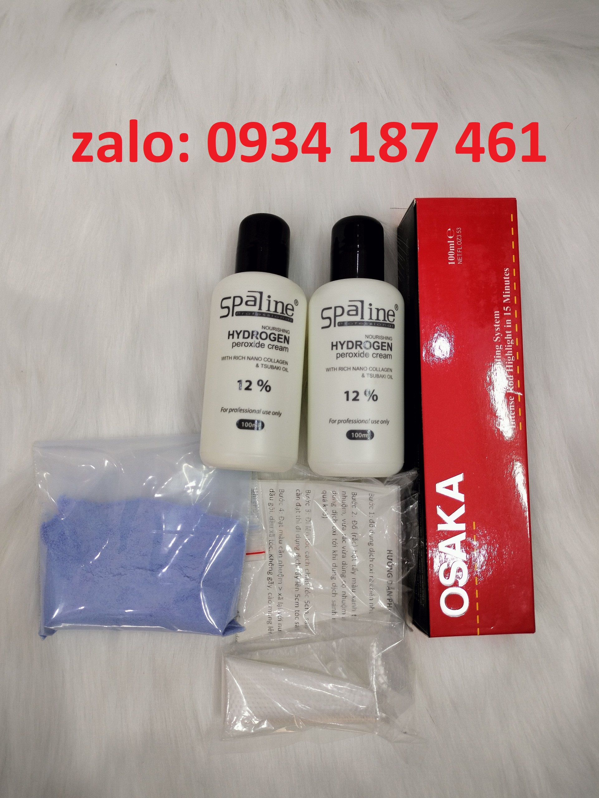 Combo nhuộm Osaka, 2 oxy, bột tẩy, bao tay, HDSD