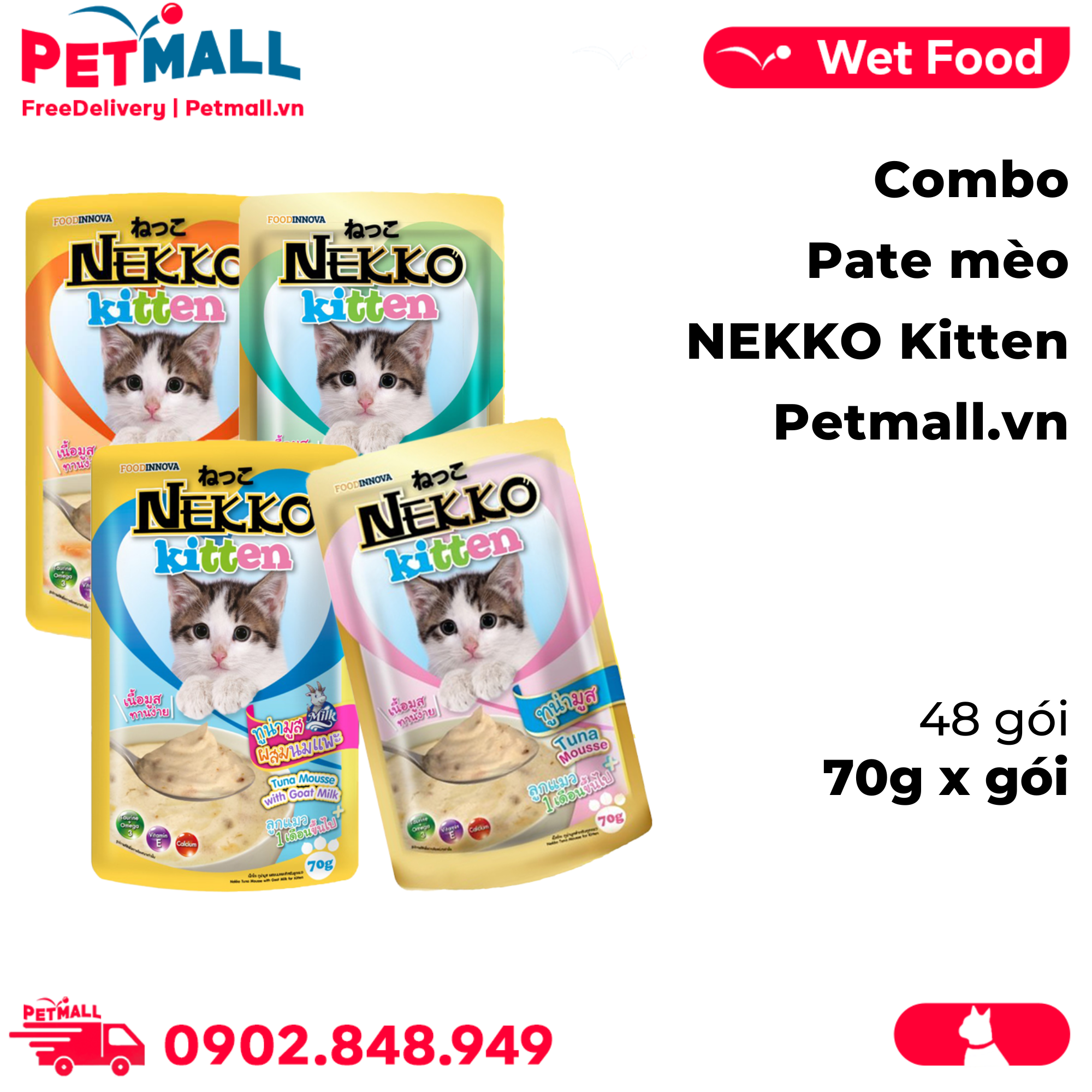 Combo 48 gói 70g - Pate mèo NEKKO Kitten - Mix vị Petmall
