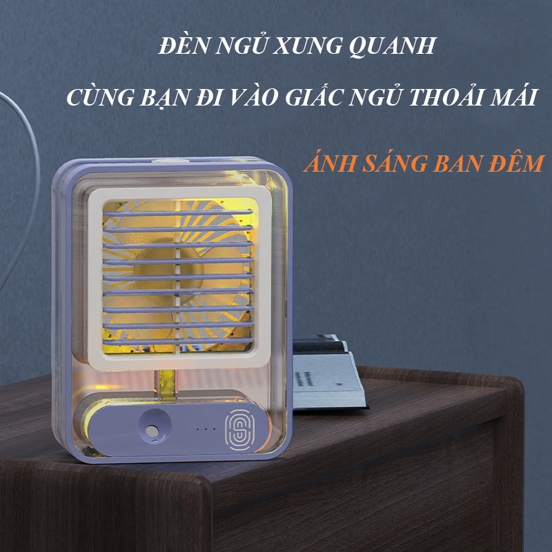 Quạt Tích Điện Mini Phun Sương, Quạt hơi nước, Quạt Điều Hòa Để Bàn Phun Sương, Quạt Cầm Tay Kèm Phun Sương 2in1 Ba Tốc Độ Gió, Cảm Ứng Vân Tay Bình Chứa Dung Tích 150ml, Cánh Quạt Điều Chỉnh Được Hướng Gió, Nhỏ Gọn, Tiện Lơi Đi Học, Đi Chơi