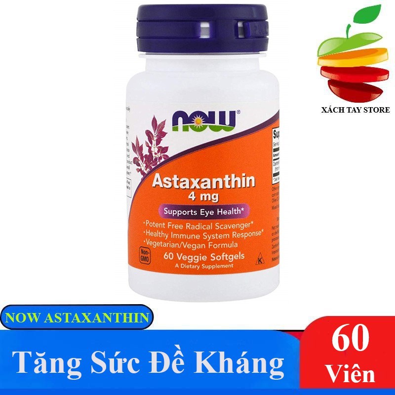 Viên Uống Tăng Sức Đề Kháng Now Astaxanthin 4mg - 60 Viên nhập khẩu
