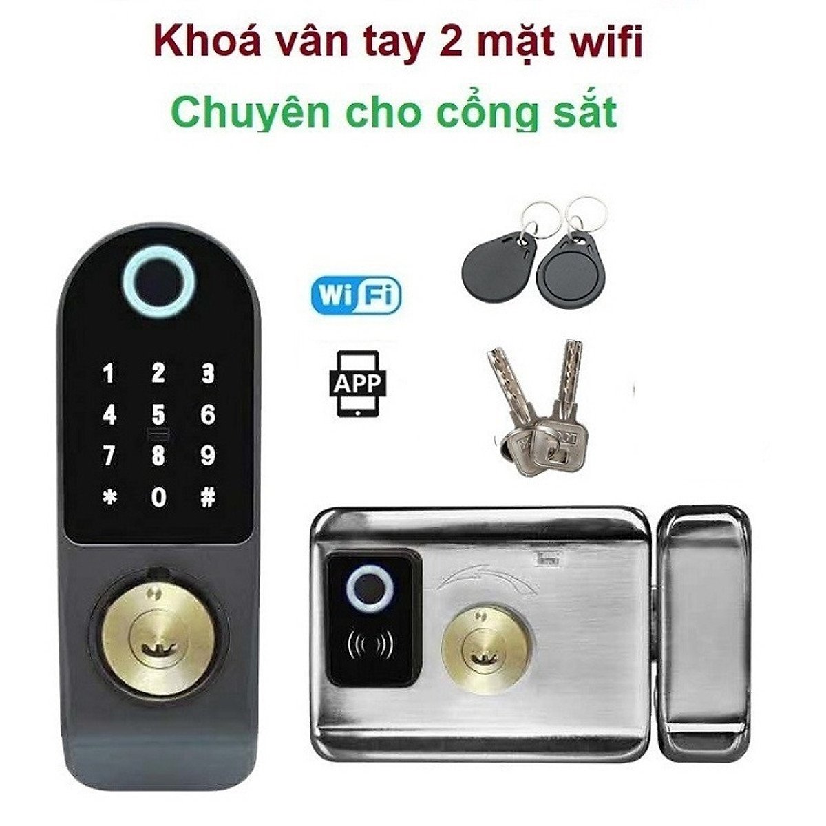 Khóa Thẻ Từ - 2 Mặt vân tay dùng app FL-A02( mở từ xa bằng điện thoại, vân tay, mã số, thẻ từ)
