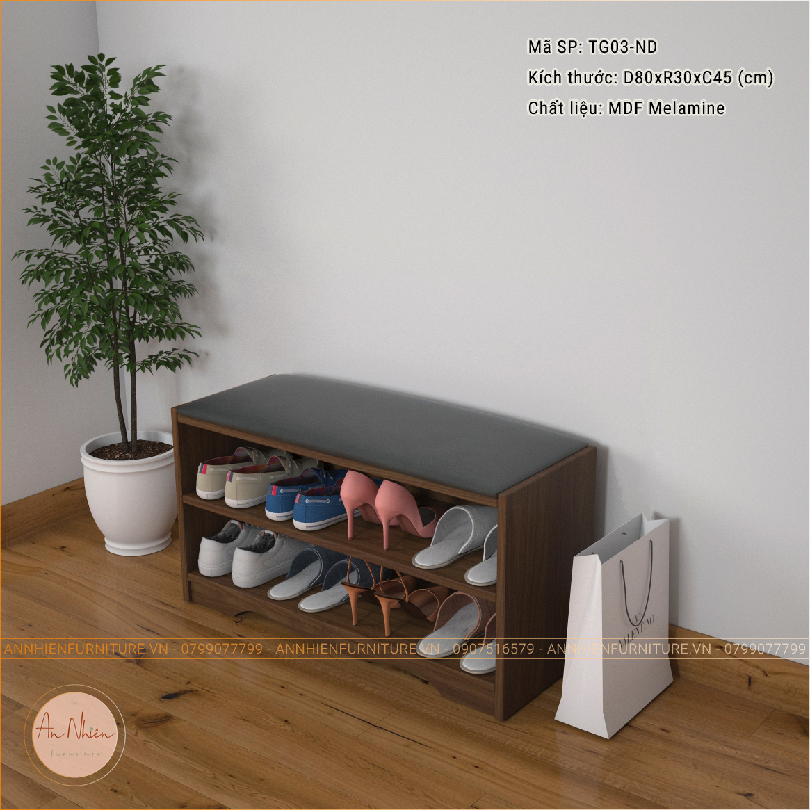 (TG03-CN)Tủ Giày Cao Cấp Kiêm Ghế Nệm Ngồi Thay Giày