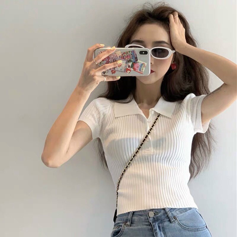 Áo len mỏng cổ bẻ cúc ngực