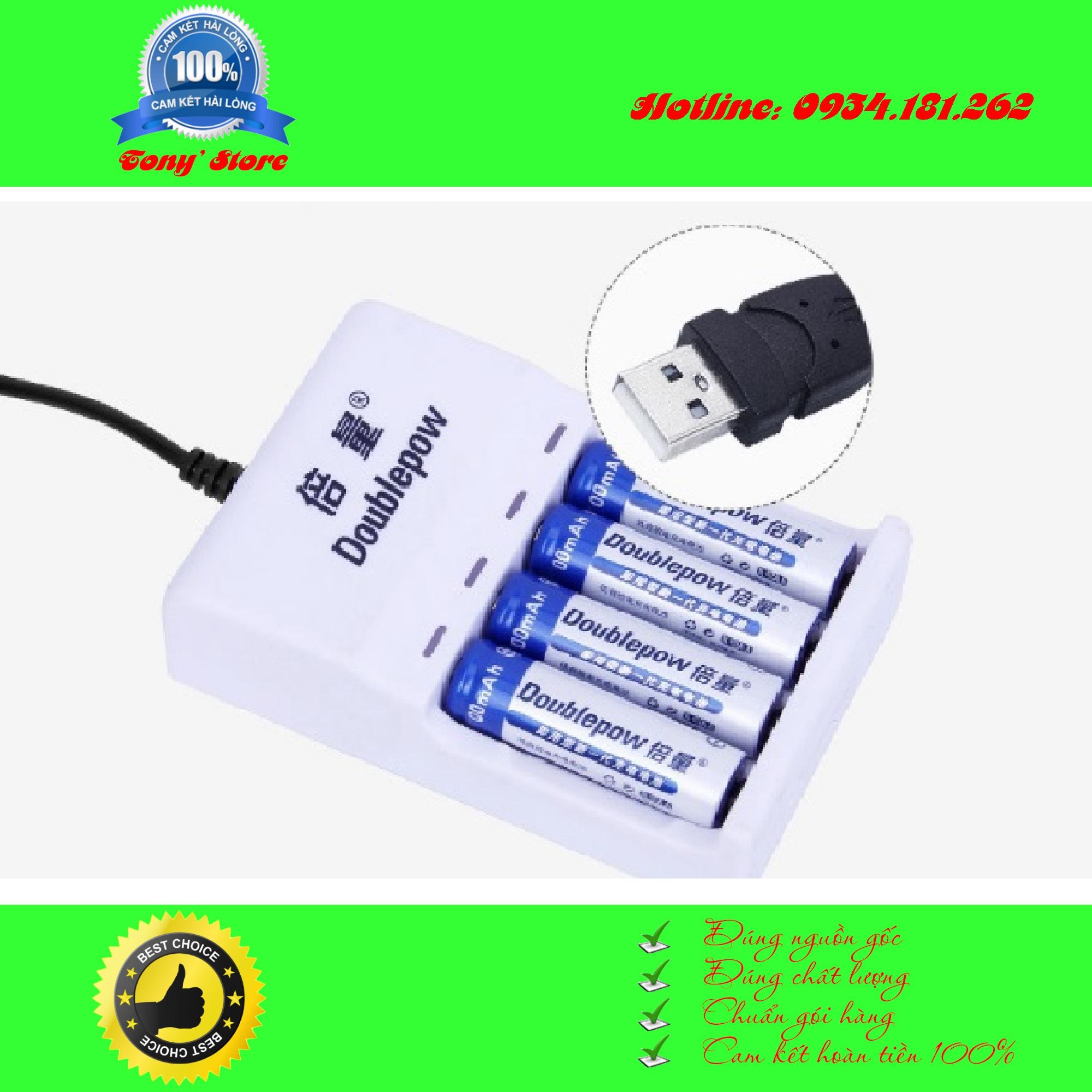 Bộ sạc 4 khe pin Double Pow 1,2V/1,5V AA/AAA (Cổng USB)