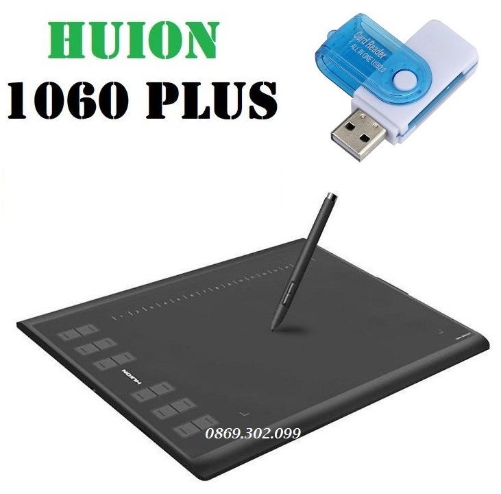 Bảng vẽ cảm ứng Huion H1060P với bút vẽ PW100 không cần dùng pin - Hàng công ty nhập khẩu và phân phối - Bảo hành 12 tháng