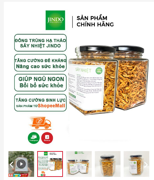 Đông trùng hạ thảo 100g sấy nhiệt thượng hạng chính hãng JINDO