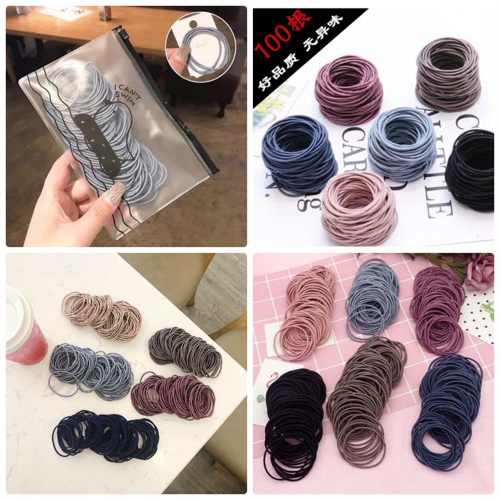 Set 100 dây buộc tóc chun mềm mix nhiều màu