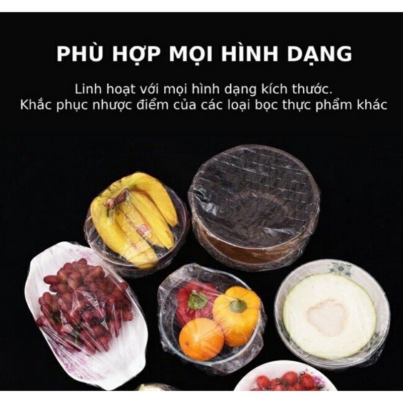 MÀNG BỌC THỰC PHẨM PE CÓ CHUN BỌC ĐỒ ĂN TÚI 100 CÁI
