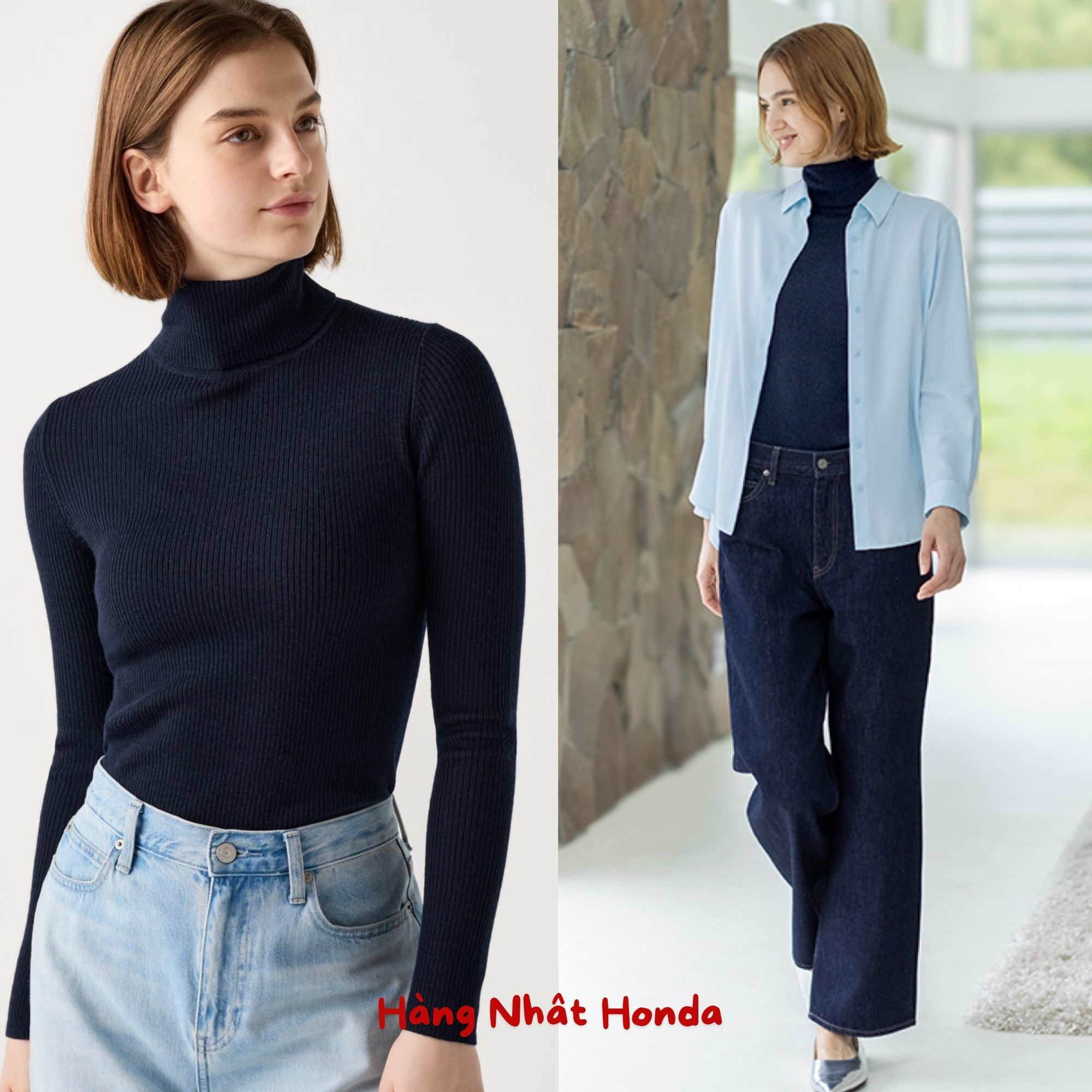 [Auth UniqIo] Áo Len Ôm Dáng Cổ Lọ Siêu Mịn Merino Nữ - Tag Nhật