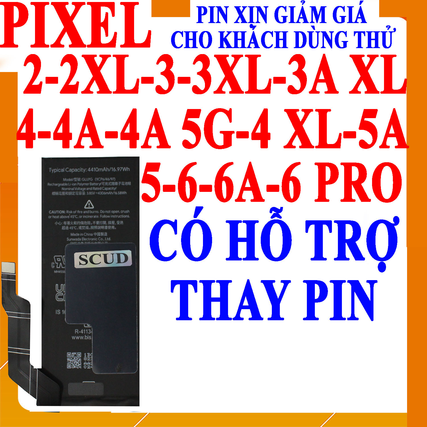 Pin Scud cho Google Pixel 2/Pixel 2XL/Pixel 2 XL/Pixel 3/Pixel 3 XL/Pixel 3XL/Pixel 3A XL/Pixel 4/Pixel 4A/Pixel 4A 5G/Pixel 4A5G/Pixel 5/Pixel 5A/Pixel 6/Pixel 6A/Pixel 6 Pro/Pixel 4XL/Pixel 4 XL