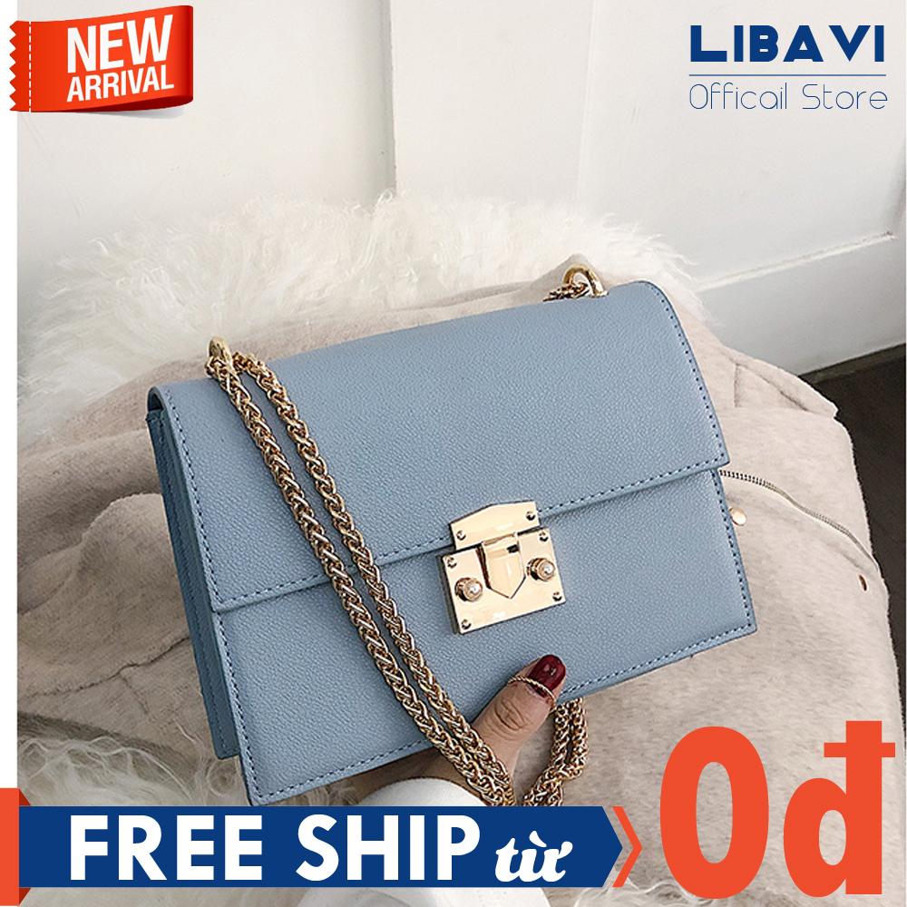 Túi Xách Đeo Chéo Nữ Cao Cấp Cực Đẹp, Da PU Trơn, Khóa Bấm Kim Loại Không Gỉ, Dây Xích Kim Loại Sang Trọng, Đeo Được 2 Kiểu T25