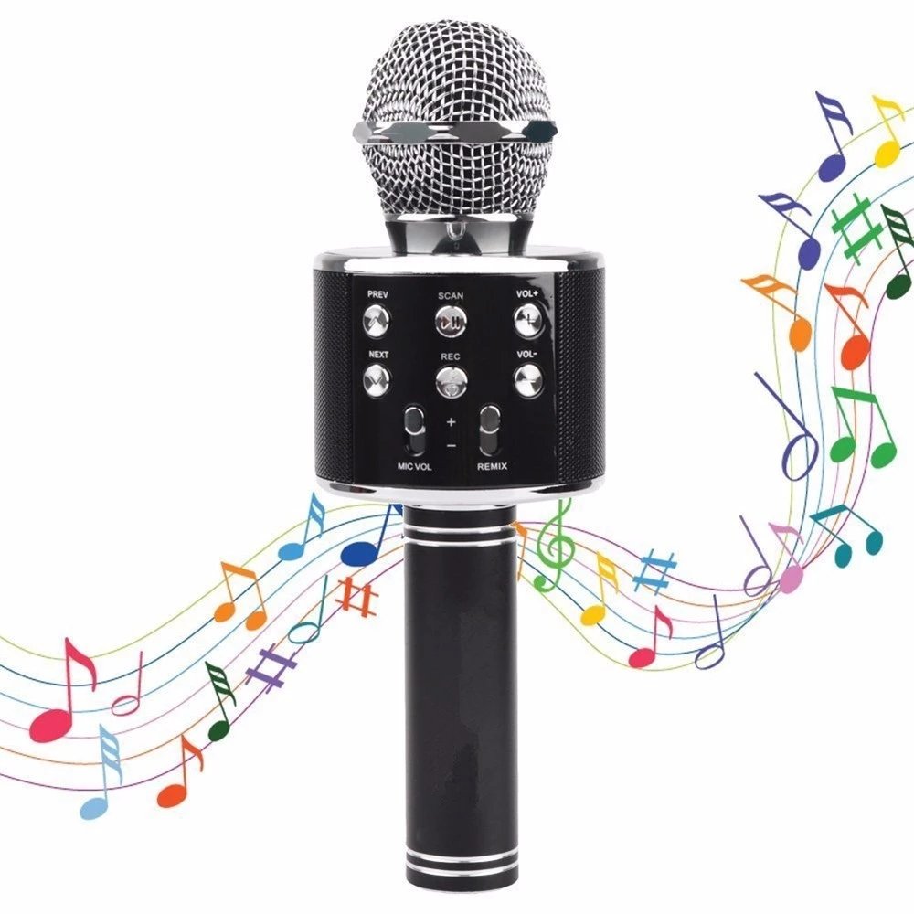 Micro Hát Karaoke Bluetooth Không Dây WS-858，Kèm loa Âm vang Ấm mic hát karaoke cầm tay mini micro hát trên xe hơi mic hát , loa bluetooth mini