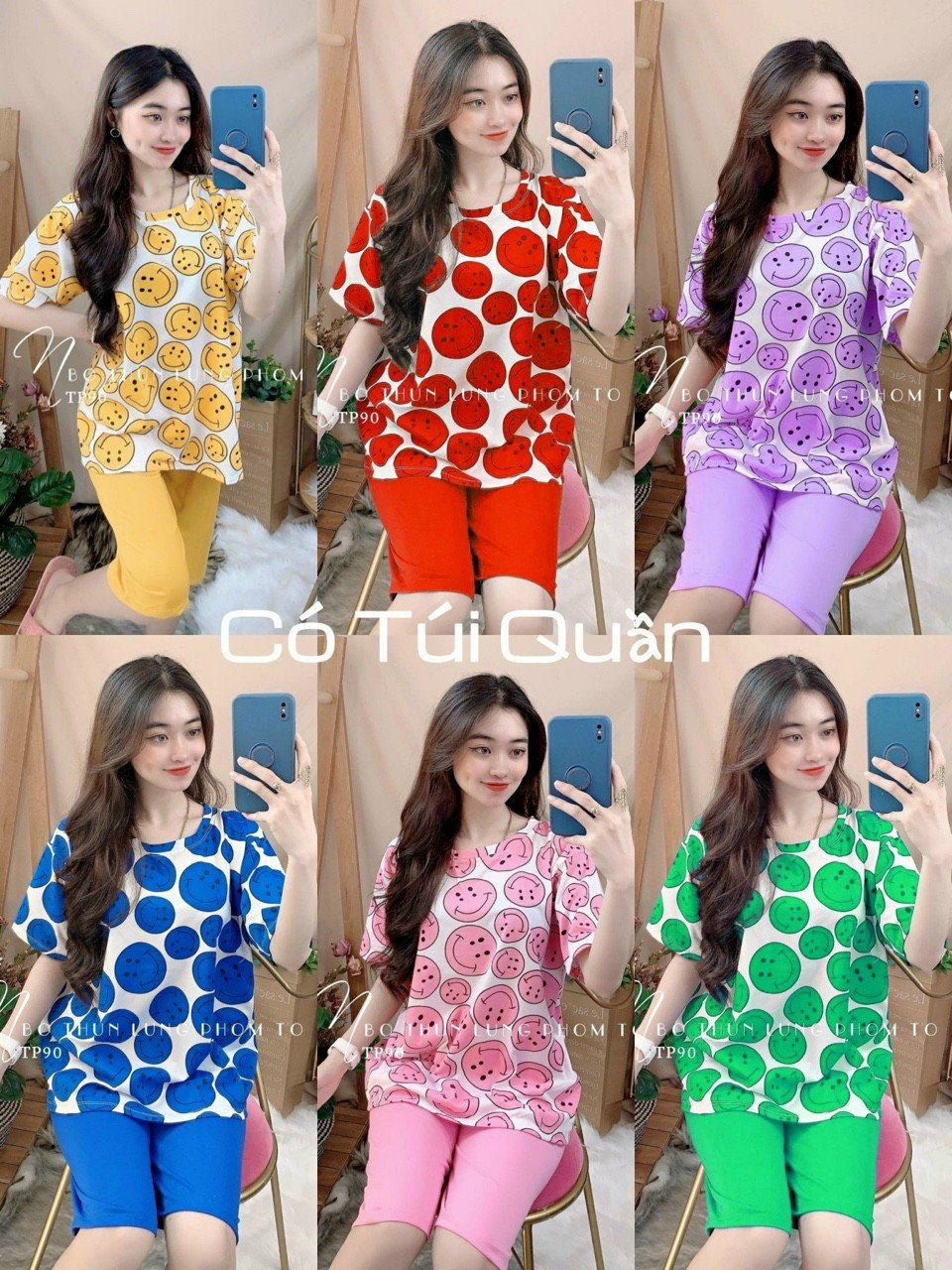 [CÓ SIZE LỚN] Set đồ lửng nữ thun cotton họa tiết mặt cười mới nhất