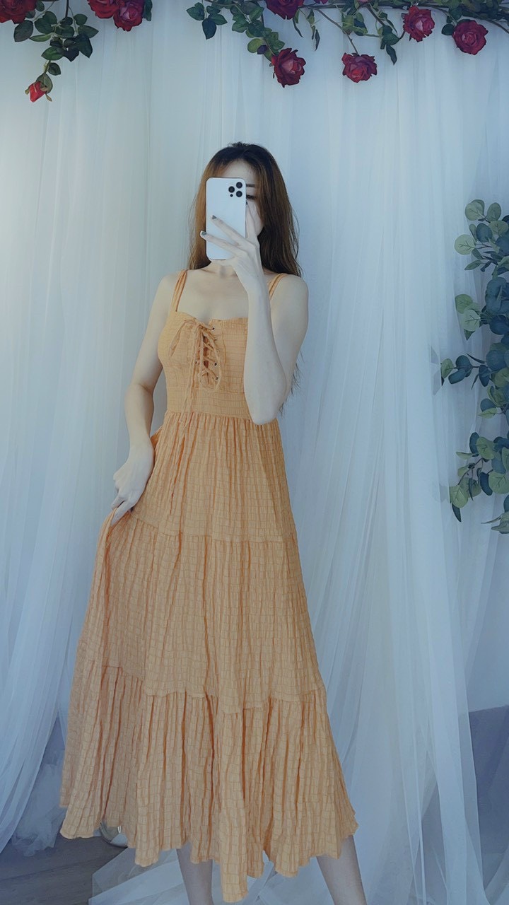 Đầm maxi xốp đan dây ngực lưng chun siêu hot