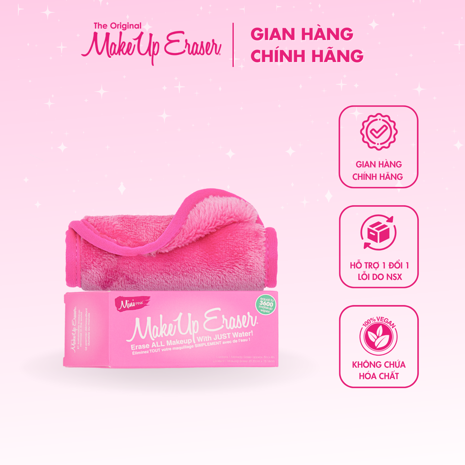 Khăn tẩy trang và tẩy da chết MakeUp Eraser siêu mềm mịn bản bản Hồng Mini Pink
