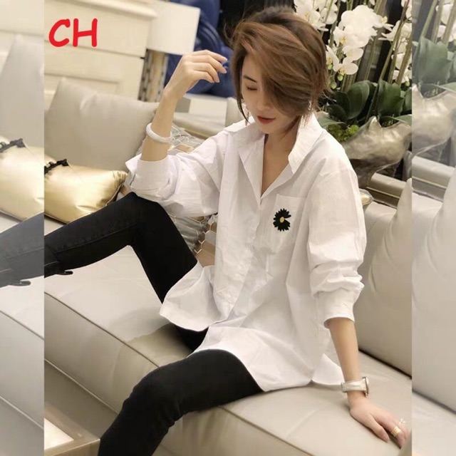 Áo sơ mi in hoa cúc đen COH0320
