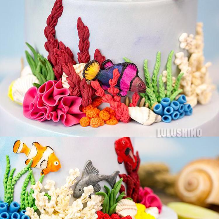 Fondant Silicone Bộ Tạo Khuôn Hình Chủ Đề Biển Seahorse Starfish Vỏ Sò Cá Hề Sinh Vật Biển