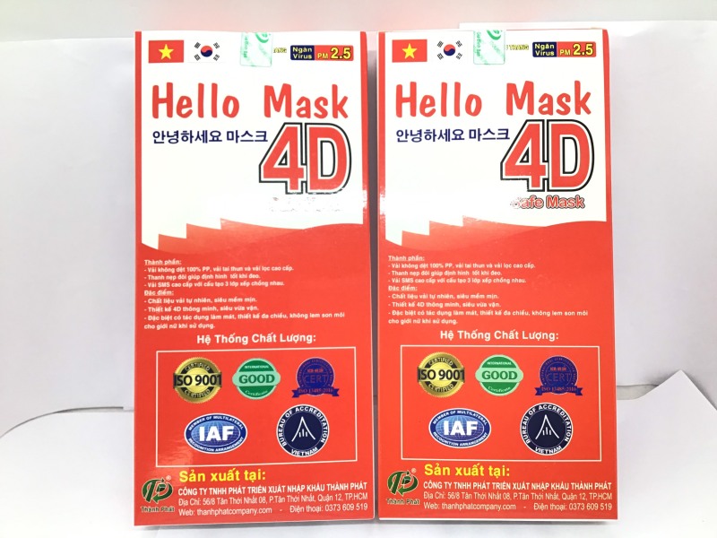 KHẨU TRANG 4D HELLO MASK MÀU TRẮNG (HỘP 10 CÁI)