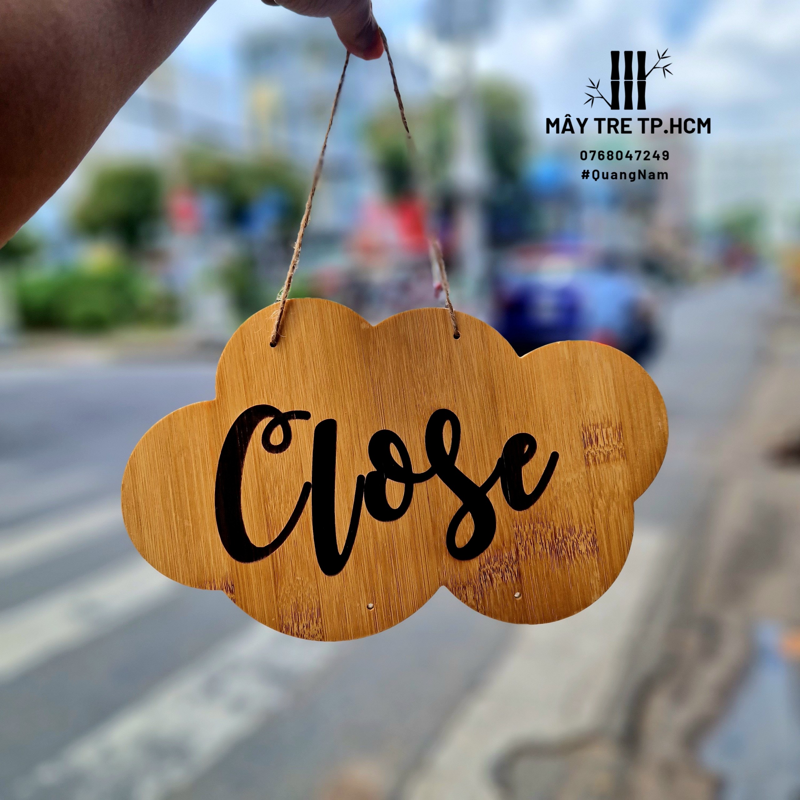 Bảng gỗ treo cửa hai mặt Open/Close & Welcom/Goodbye
