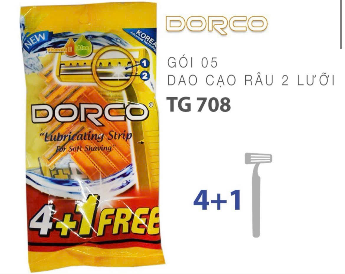 Dao cạo râu 2 lưỡi dorco - có dãi the bôi trơn - bịch 5 cây - hàng chính hãng
