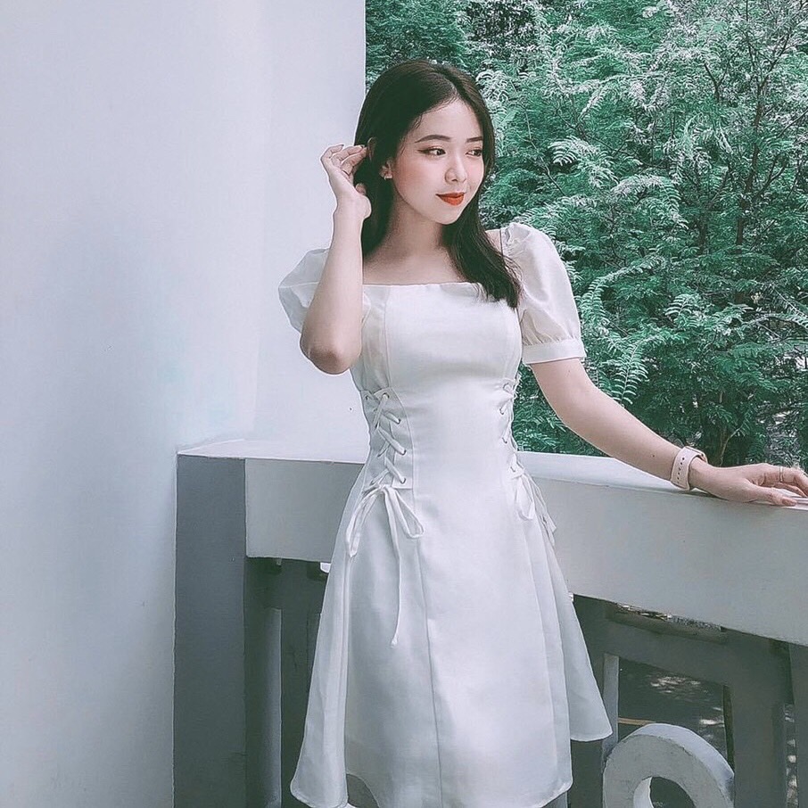 [HCM][Last Real Photo] White Sleeveless Dress Knit Waist Mac Cao - DX863