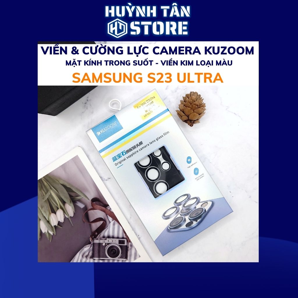 Combo viền và kính cường lực camera kuzoom s23 ultra chính hãng trong suốt bảo vệ cho 5 lens phụ kiện điện thoại huỳnh tân store