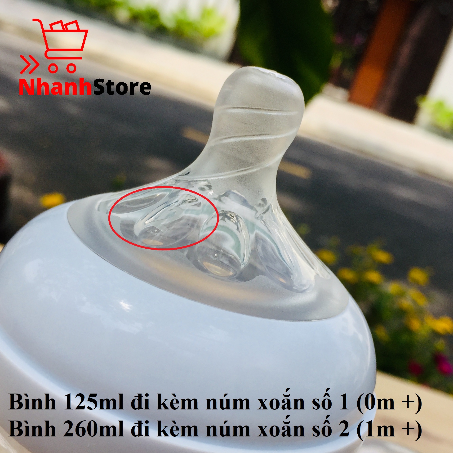 Bình sữa Avent Nautural 260ml [Núm số 2, 1m+] [Màu trắng trong]