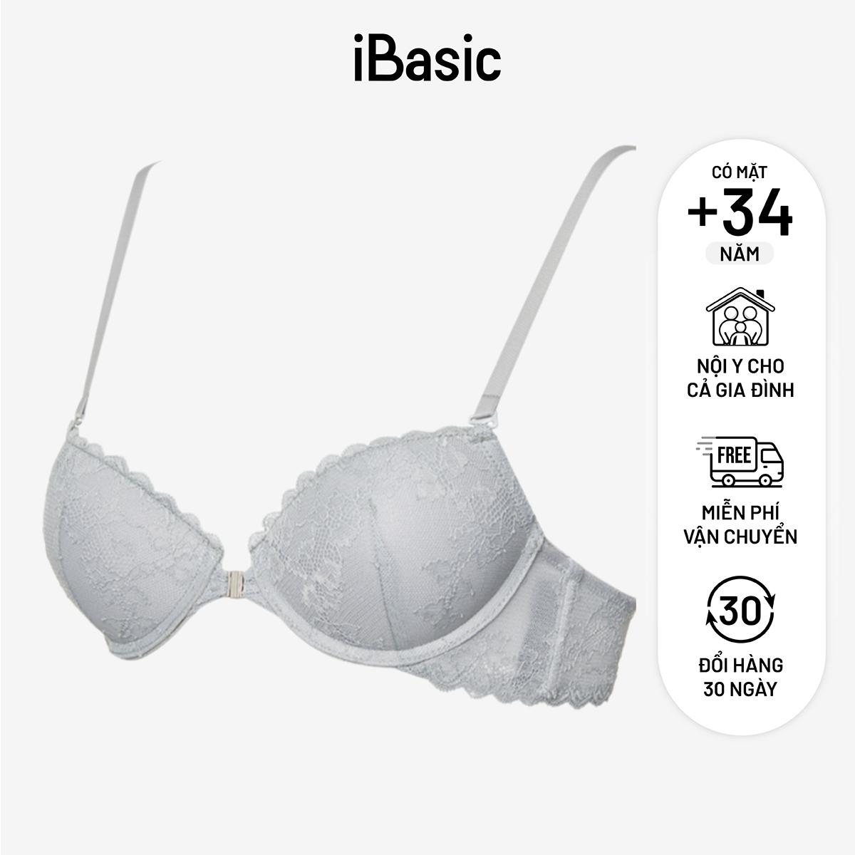 Áo ngực ren có gọng mút dày demi cài trước iBasic VA149