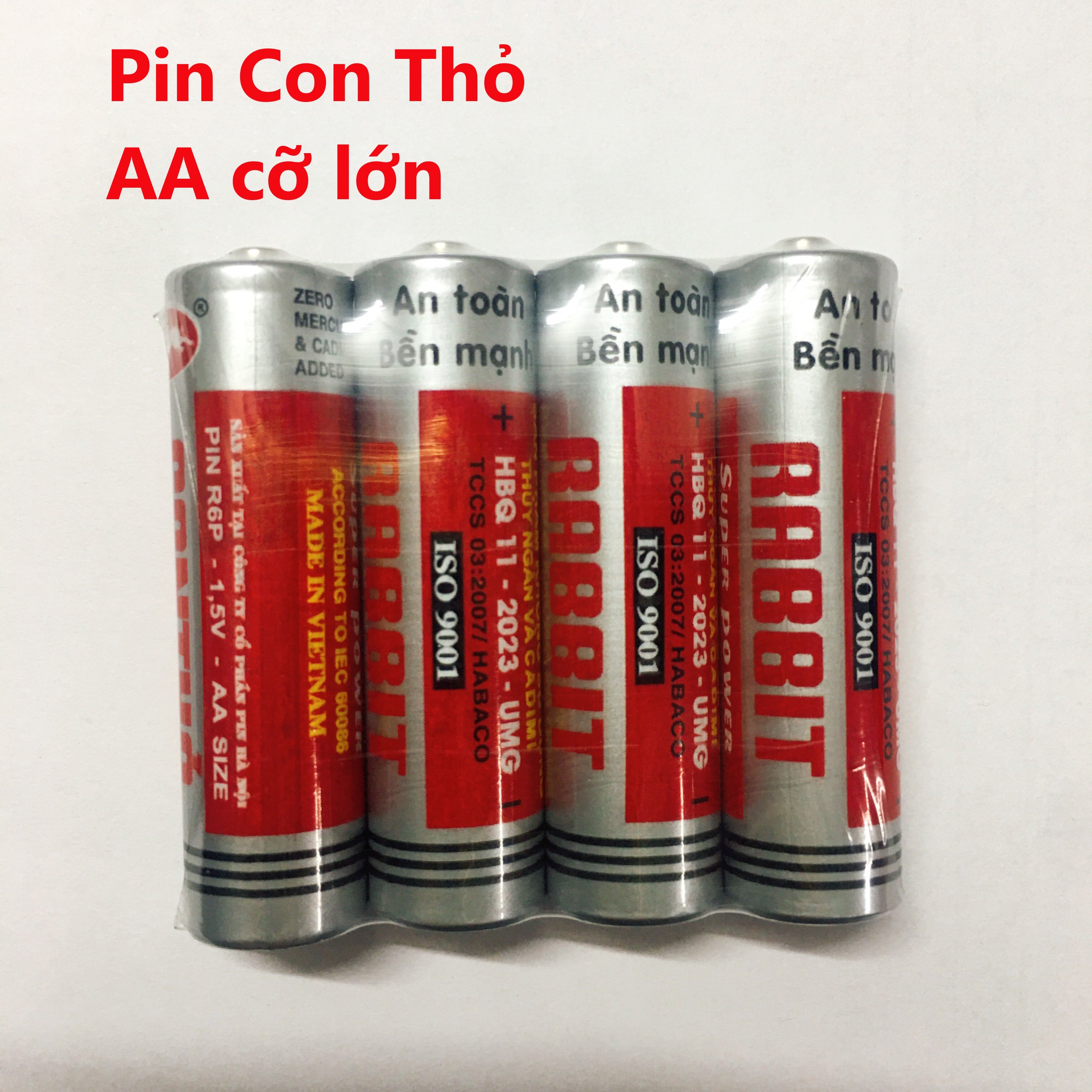Vỉ 4 Pin con thỏ AA, cỡ lớn, AAA cõ bé, pin 1,5V