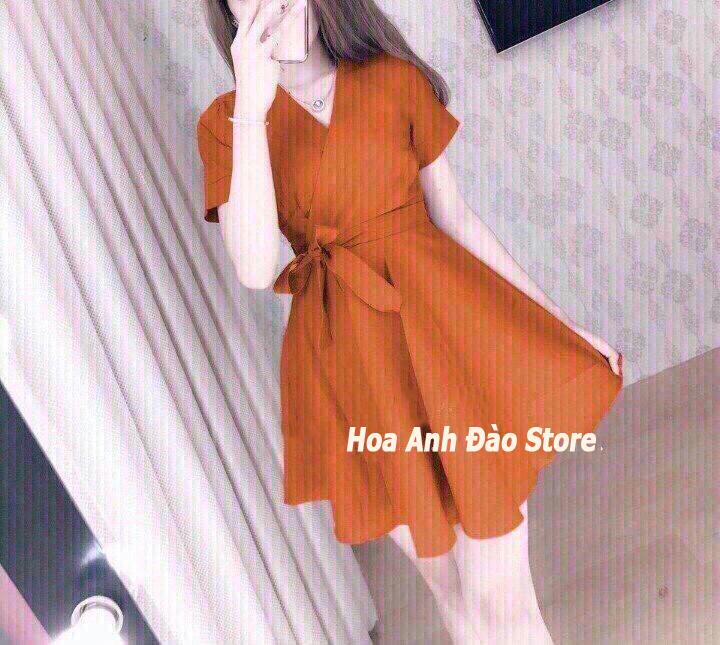 [HCM][ Đầm Đẹp ] Đầm Xòe Cổ Chéo Cột Nơ Eo Thời Trang Hoa Anh Đào