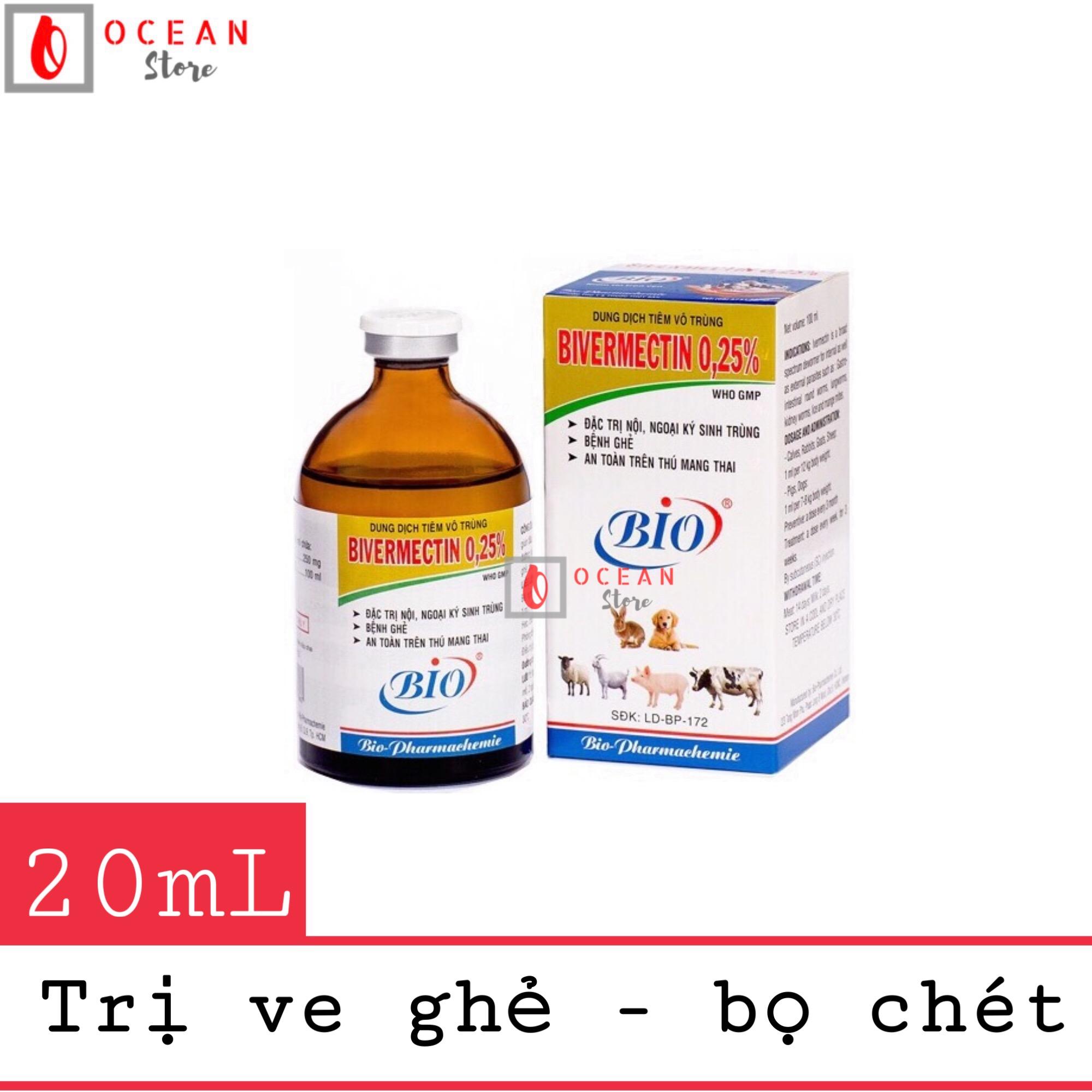 Thuốc tiêm trị ve ghẻ, bọ chét cho chó mèo - Bio Bivermectin 0.25% (20ml)