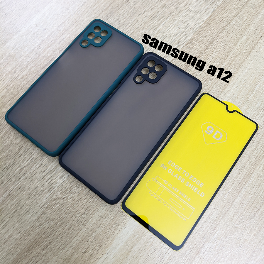 Bộ ốp lưng bảo vệ camera Samsung Galaxy A12 - kính cường lực phủ màn hình Samsung A12