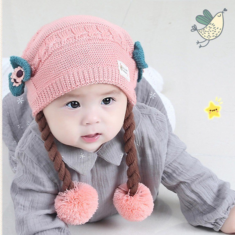 [HCM]Mũ len tóc giả 2 bím