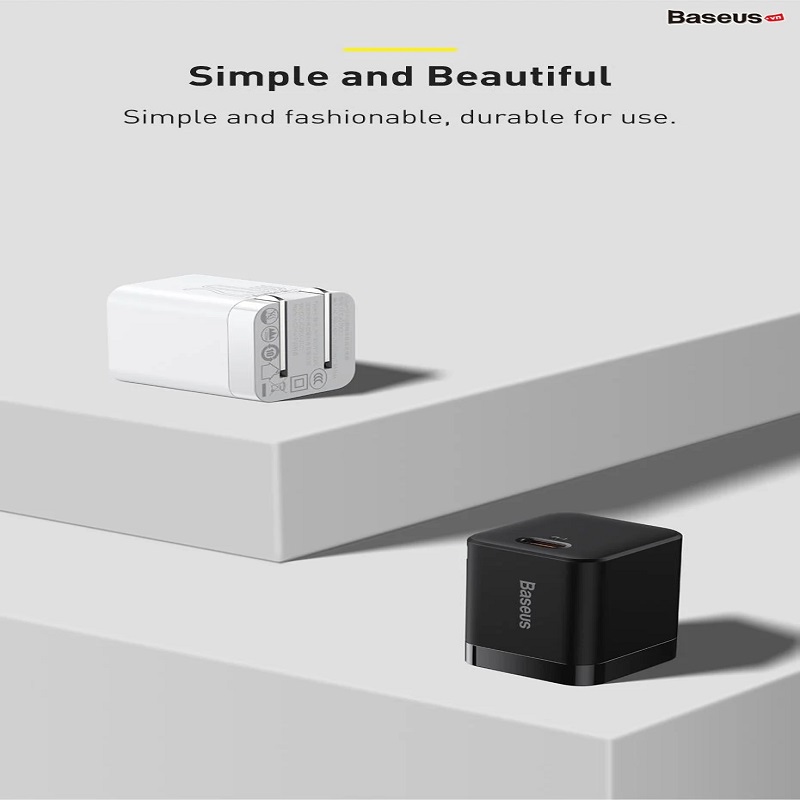 Củ sạc Baseus 20W USB C hỗ trợ sạc nhanh Type C PD cho iPhone 12 Pro Max 11 Mini 8 Plus