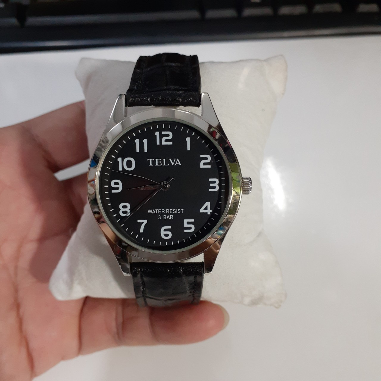 Đồng hồ nam Telva mặt đen size 38mm dây da second hand si Nhật