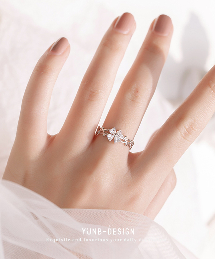 Nhẫn nữ mở vòng cỏ bốn lá đem lại may mắn thời trang sáng tạo,HANTI, 08, thích hợp đi chơi, đi học, đi tiệc, đi dạo phố được tặng kèm 1 đôi bông tay noel 19k