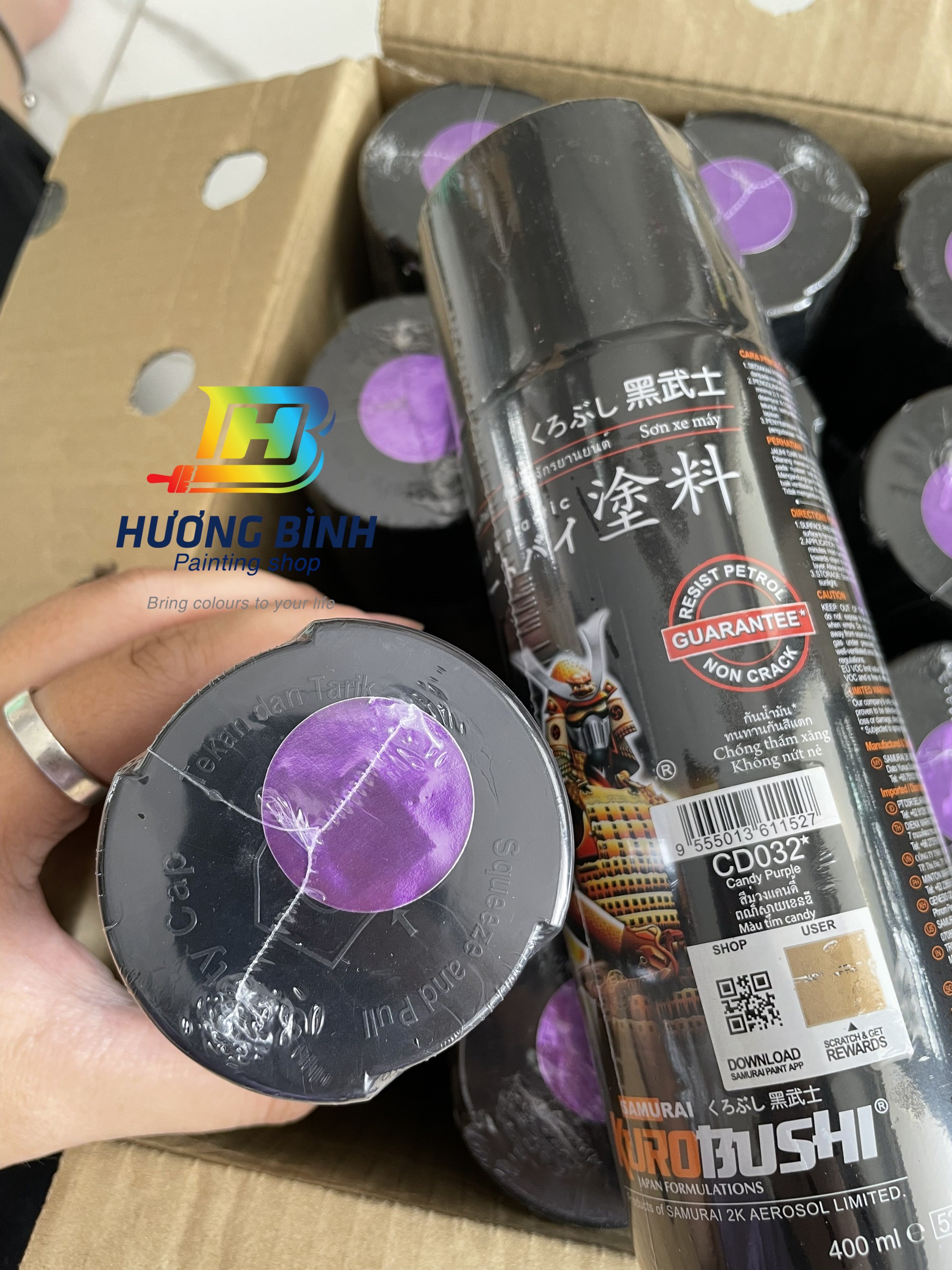 [COMBO] Sơn xịt Samurai màu Candy Tím - CD032 với bóng K1K
