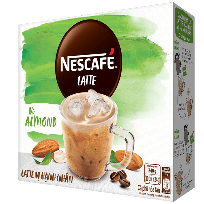 Hộp 10 gói Nescafe Latte vị hạnh nhân 240gr 10 gói x 24gr Date T2 2024