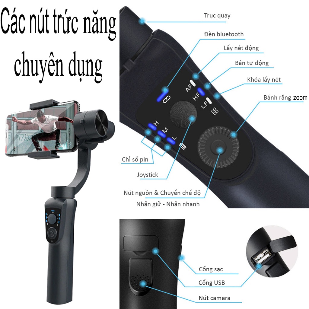 🎁Tặng kèm chân đỡ🎁Gậy chống rung gimbal S5B 3-Axis đa chế độ quay phim, chụp ảnh - Thiết bị quay video cho máy ảnh, điện thoại - Tay cầm chống rung cho điện thoại tự động cân chỉnh, xoay 360 độ